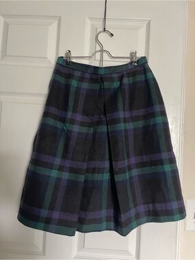 Handmade Vintage 90s Plaid A-Line Skirt in Black, Green & Purple